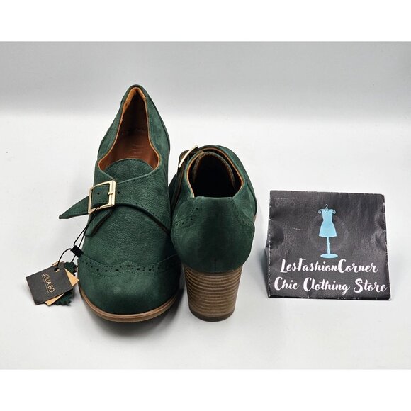 NWT Julia Bo Women's Green Leather Duke Pumps Heel Monk Shoes Sz 9.5 (40) 2974 - Picture 9 of 16